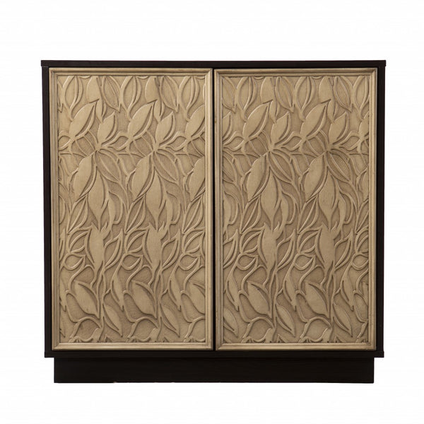 Homeroots Brown And Cream Sculptural Leaf Accent Storage Cabinet  Eng Wood,Paper 401696