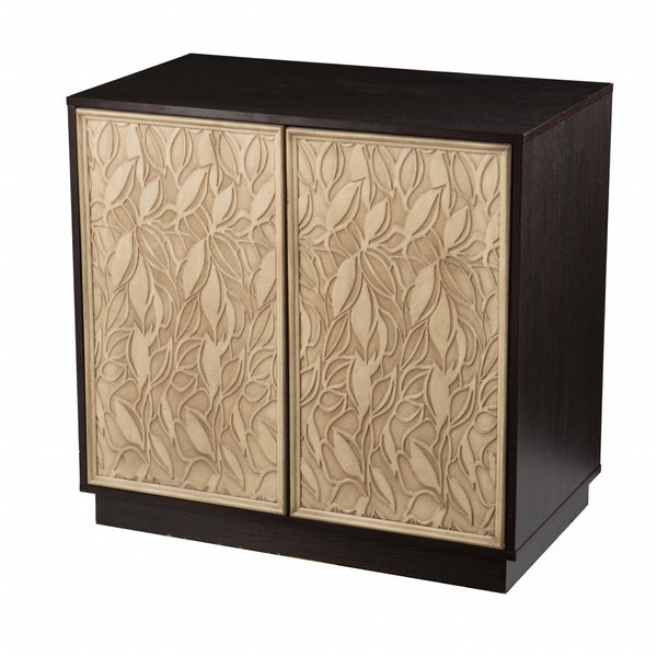 Homeroots Brown And Cream Sculptural Leaf Accent Storage Cabinet  Eng Wood,Paper 401696