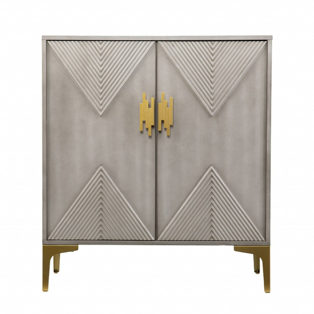 HomeRoots 32" Gray Solid Wood Sideboard - Stylish Two-Door Cabinet for Smart Storage in Any Room Design 401698