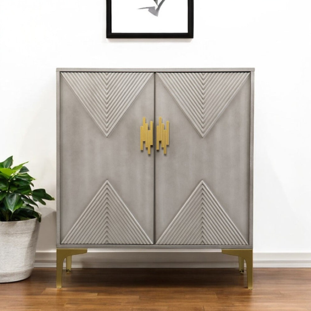 HomeRoots 32" Gray Solid Wood Sideboard - Stylish Two-Door Cabinet for Smart Storage in Any Room Design 401698