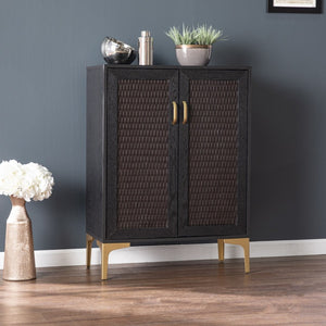 HomeRoots Modern Rustic Bar Cabinet with Faux Rattan, Gold Accents & Ample Storage for Stylish Home Decor 401699