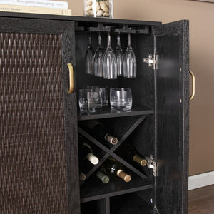 HomeRoots Modern Rustic Bar Cabinet with Faux Rattan, Gold Accents & Ample Storage for Stylish Home Decor 401699