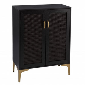 HomeRoots Modern Rustic Bar Cabinet with Faux Rattan, Gold Accents & Ample Storage for Stylish Home Decor 401699