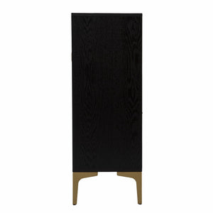 HomeRoots Modern Rustic Bar Cabinet with Faux Rattan, Gold Accents & Ample Storage for Stylish Home Decor 401699