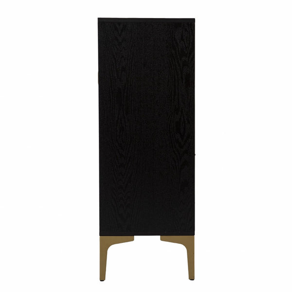 HomeRoots Modern Rustic Bar Cabinet with Faux Rattan, Gold Accents & Ample Storage for Stylish Home Decor 401699