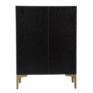HomeRoots Modern Rustic Bar Cabinet with Faux Rattan, Gold Accents & Ample Storage for Stylish Home Decor 401699
