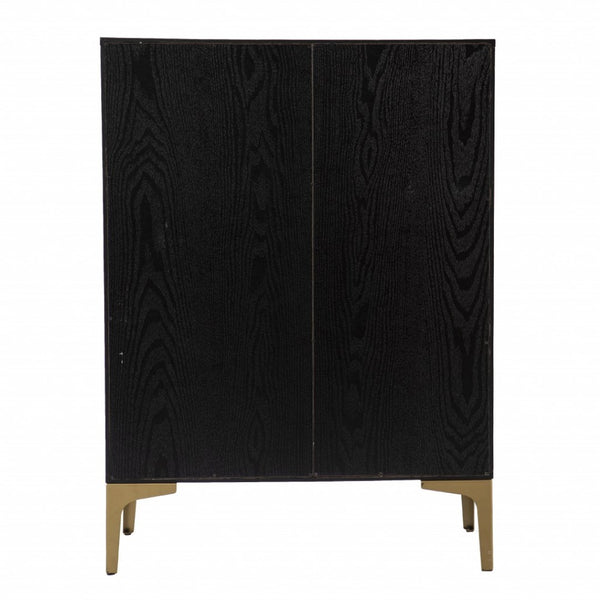 HomeRoots Modern Rustic Bar Cabinet with Faux Rattan, Gold Accents & Ample Storage for Stylish Home Decor 401699
