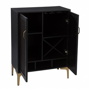 HomeRoots Modern Rustic Bar Cabinet with Faux Rattan, Gold Accents & Ample Storage for Stylish Home Decor 401699