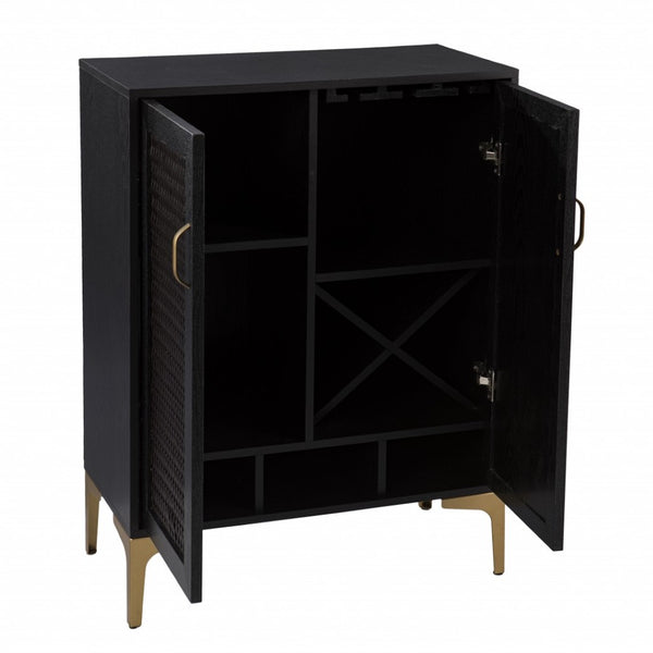 HomeRoots Modern Rustic Bar Cabinet with Faux Rattan, Gold Accents & Ample Storage for Stylish Home Decor 401699
