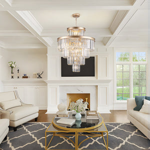 English Elm (Same As W1340P188536) Golden Luxury Crystal Chandelier - Modern 5-Tier Pendant Light For Elegant Spaces W1340P189340