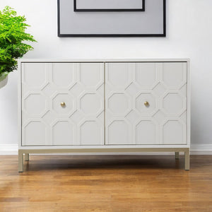 HomeRoots 40" Stylish White Carved Geometric Sideboard with Gold Accents for Chic Storage & Organization 401700