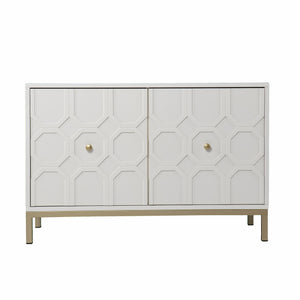 Homeroots White And Gold Moroccan Dynasty Two Door Accent Cabinet  Eng Wood,Iron 401700