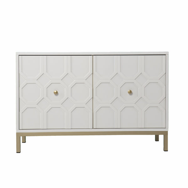Homeroots White And Gold Moroccan Dynasty Two Door Accent Cabinet  Eng Wood,Iron 401700