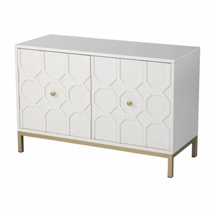 Homeroots White And Gold Moroccan Dynasty Two Door Accent Cabinet  Eng Wood,Iron 401700