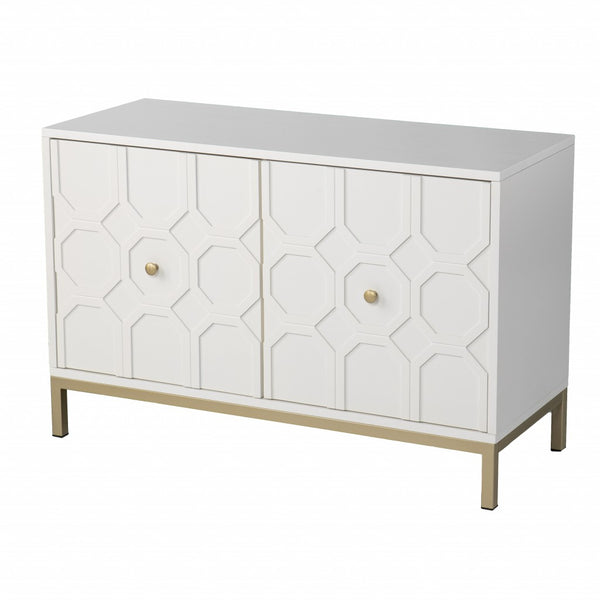Homeroots White And Gold Moroccan Dynasty Two Door Accent Cabinet  Eng Wood,Iron 401700