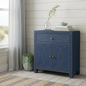 28 Inch Blue Painted Wood Server Buffet for Stylish Dining Room Storage and Serving