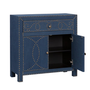 28 Inch Blue Painted Wood Server Buffet for Stylish Dining Room Storage and Serving