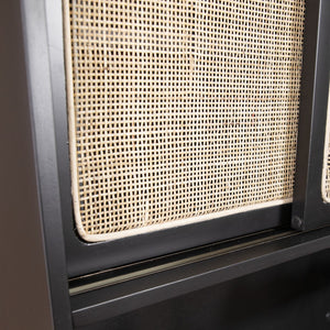 Homeroots Rustic Black And Light Bamboo Tall Buffet Cabinet  Eng Wood,Birch Veneer,Rattan,Poplar 401704