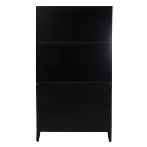Homeroots Rustic Black And Light Bamboo Tall Buffet Cabinet  Eng Wood,Birch Veneer,Rattan,Poplar 401704