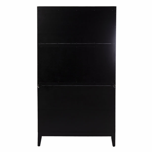 Homeroots Rustic Black And Light Bamboo Tall Buffet Cabinet  Eng Wood,Birch Veneer,Rattan,Poplar 401704