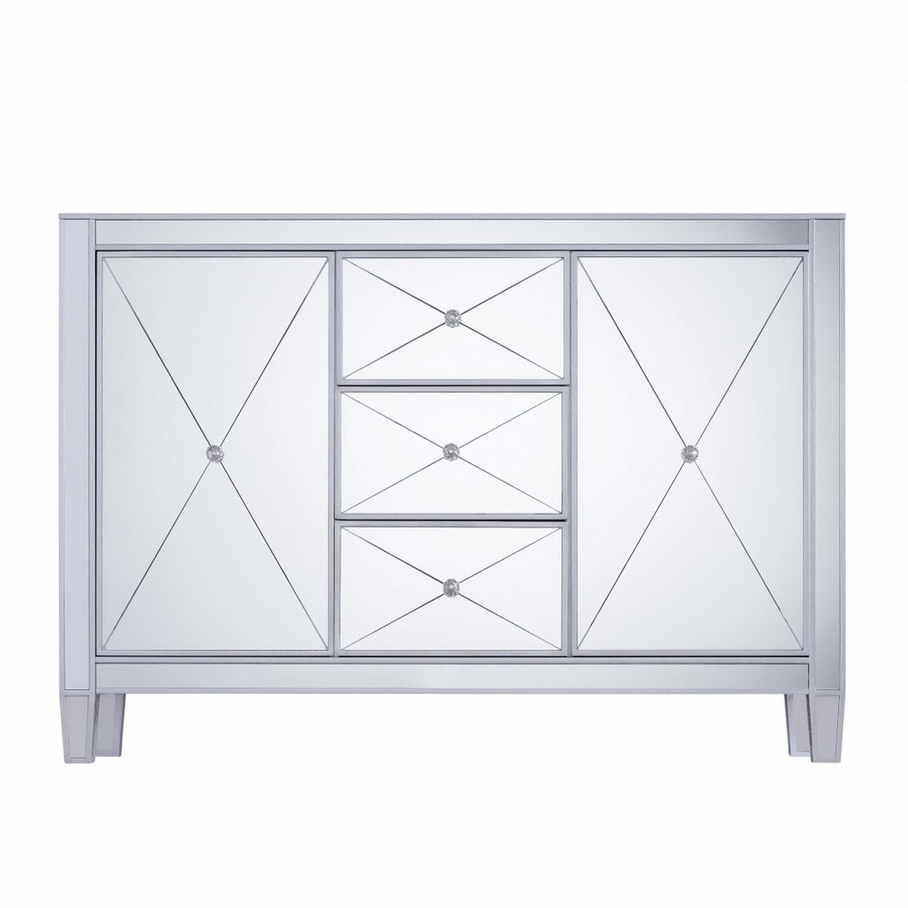 HomeRoots 50" Silver Wood and Glass Credenza - Chic Storage Solution with Three Drawers & Two Doors for Style! 401707