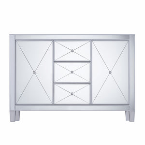 HomeRoots 50" Silver Wood and Glass Credenza - Chic Storage Solution with Three Drawers & Two Doors for Style! 401707