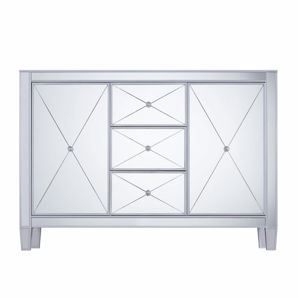 HomeRoots 50" Silver Wood and Glass Credenza - Chic Storage Solution with Three Drawers & Two Doors for Style! 401707