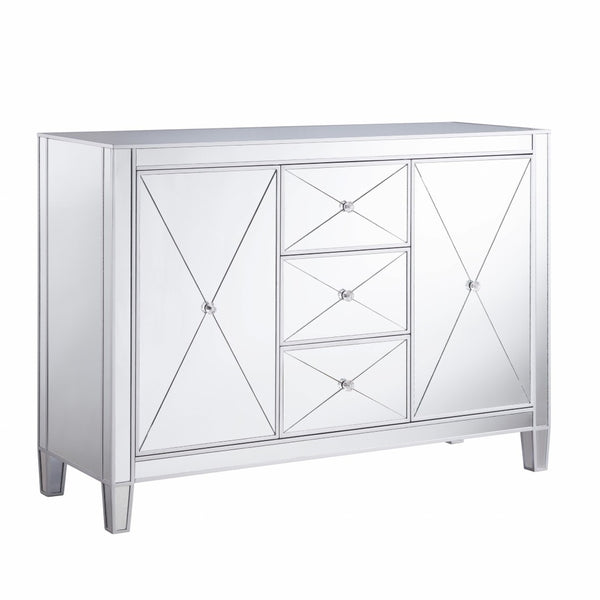 HomeRoots 50" Silver Wood and Glass Credenza - Chic Storage Solution with Three Drawers & Two Doors for Style! 401707