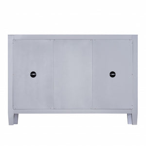 HomeRoots 50" Silver Wood and Glass Credenza - Chic Storage Solution with Three Drawers & Two Doors for Style! 401707