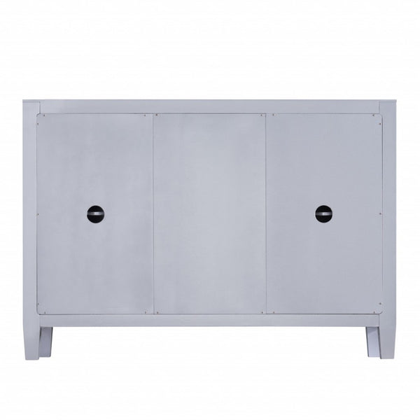 HomeRoots 50" Silver Wood and Glass Credenza - Chic Storage Solution with Three Drawers & Two Doors for Style! 401707