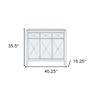 HomeRoots 40" Silver Glass Sideboard - Glam Chic Three Drawer Storage Cabinet with Versatile Display Space 401708