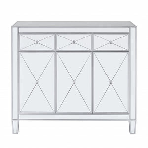 HomeRoots 40" Silver Glass Sideboard - Glam Chic Three Drawer Storage Cabinet with Versatile Display Space 401708