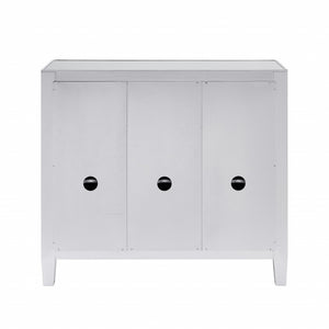 HomeRoots 40" Silver Glass Sideboard - Glam Chic Three Drawer Storage Cabinet with Versatile Display Space 401708