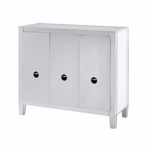 HomeRoots 40" Silver Glass Sideboard - Glam Chic Three Drawer Storage Cabinet with Versatile Display Space 401708