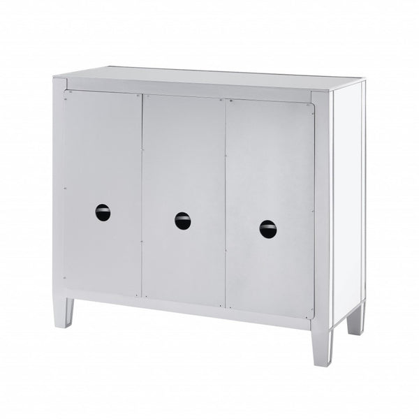 HomeRoots 40" Silver Glass Sideboard - Glam Chic Three Drawer Storage Cabinet with Versatile Display Space 401708