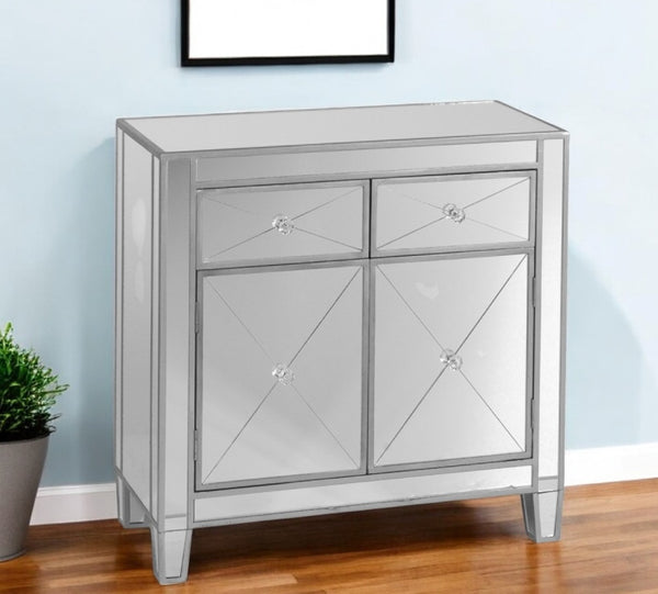 HomeRoots Glamorous Mirrored Accent Cabinet - Chic Storage Solution for Modern Spaces with Stylish Display Options 401709