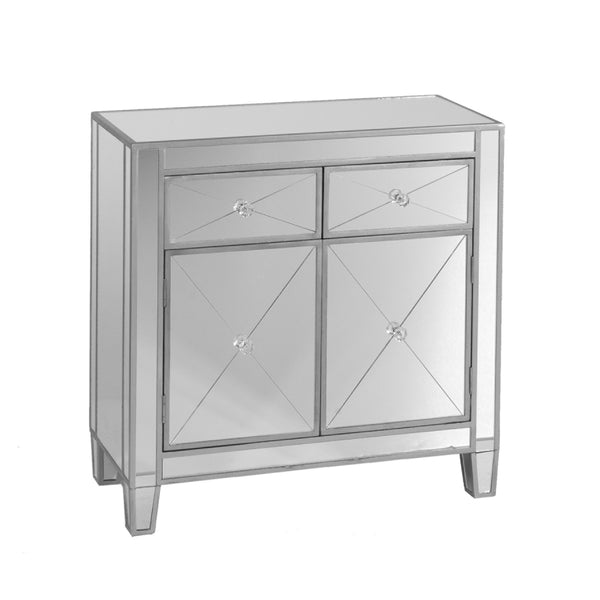 Homeroots Glamorous Mirrored Bling Two Door Storage Accent Cabinet  Mirror,Fir,Mdf,Non,Woven Fabric,Acrylic 401709