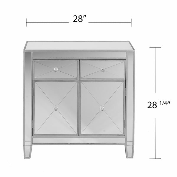 Homeroots Glamorous Mirrored Bling Two Door Storage Accent Cabinet  Mirror,Fir,Mdf,Non,Woven Fabric,Acrylic 401709