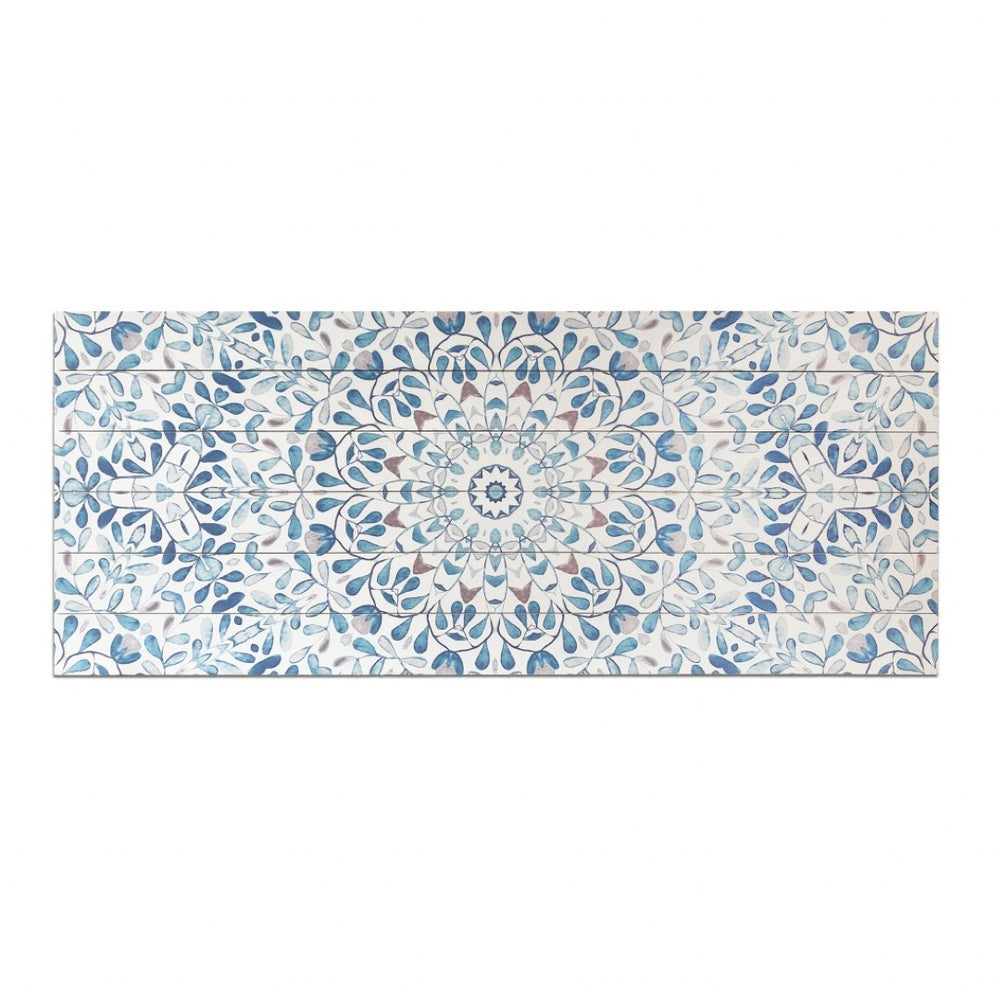 HomeRoots 19" Shades of Blue Floral Medallion Wood Plank Wall Art - Rustic Charm for Coastal & Farmhouse Decor 401711