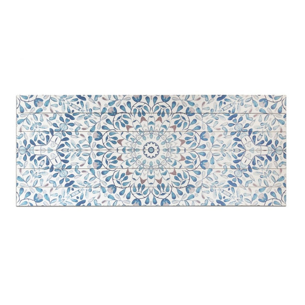 HomeRoots 19" Shades of Blue Floral Medallion Wood Plank Wall Art - Rustic Charm for Coastal & Farmhouse Decor 401711