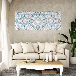HomeRoots 19" Shades of Blue Floral Medallion Wood Plank Wall Art - Rustic Charm for Coastal & Farmhouse Decor 401711