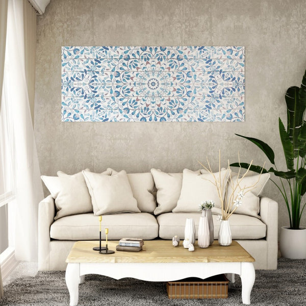 HomeRoots 19" Shades of Blue Floral Medallion Wood Plank Wall Art - Rustic Charm for Coastal & Farmhouse Decor 401711