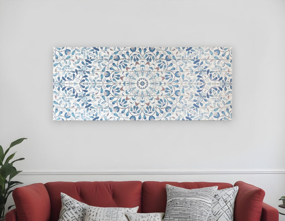 HomeRoots 19" Shades of Blue Floral Medallion Wood Plank Wall Art - Rustic Charm for Coastal & Farmhouse Decor 401711