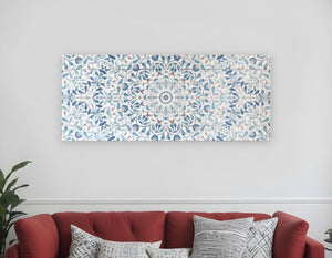 HomeRoots 19" Shades of Blue Floral Medallion Wood Plank Wall Art - Rustic Charm for Coastal & Farmhouse Decor 401711