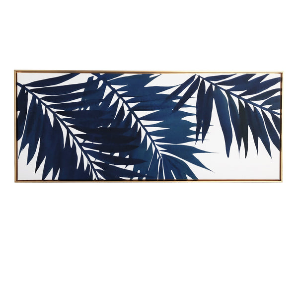 Homeroots Bold Blue Palms Framed Canvas Wall Art Floater Frame Graphic Art Wall Art  Canvas 401725