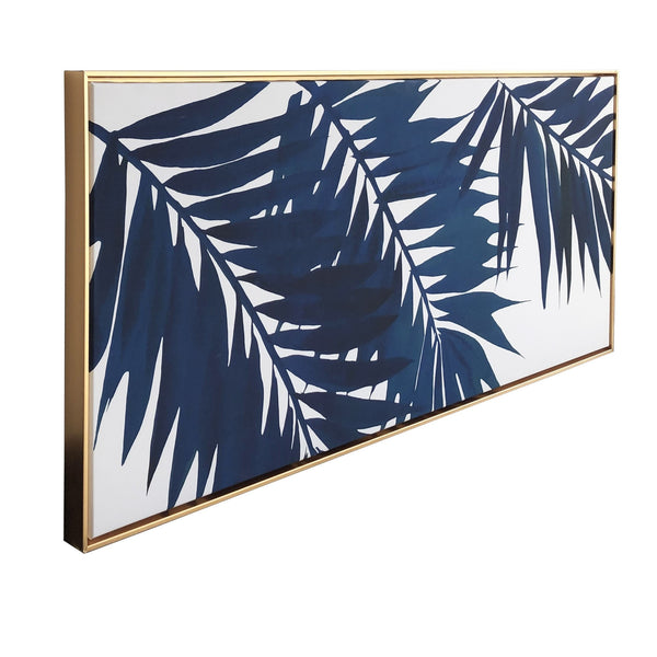 Homeroots Bold Blue Palms Framed Canvas Wall Art Floater Frame Graphic Art Wall Art  Canvas 401725