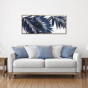 Homeroots Bold Blue Palms Framed Canvas Wall Art Floater Frame Graphic Art Wall Art  Canvas 401725