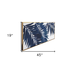 Homeroots Bold Blue Palms Framed Canvas Wall Art Floater Frame Graphic Art Wall Art  Canvas 401725
