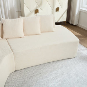 English Elm Compression Sectional Couch with Corduroy Upholstery, Deep-Seated Modular L-Shaped Sleeper Sofa, No-Assembly Comfort and Stability Ivory W1249S00005