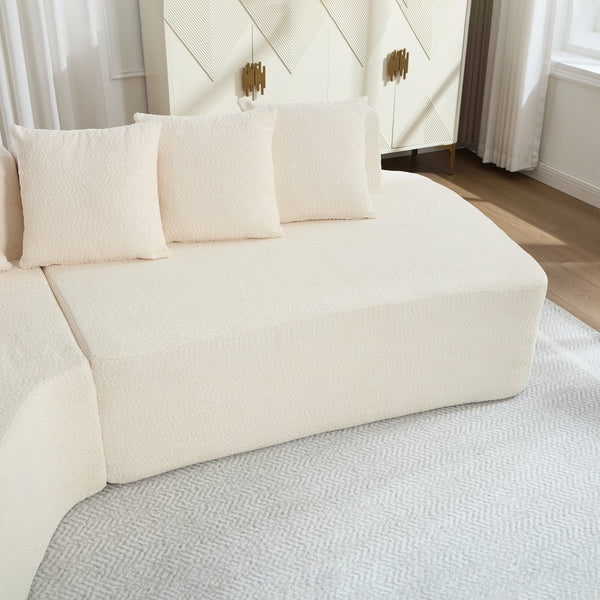 English Elm Compression Sectional Couch with Corduroy Upholstery, Deep-Seated Modular L-Shaped Sleeper Sofa, No-Assembly Comfort and Stability Ivory W1249S00005